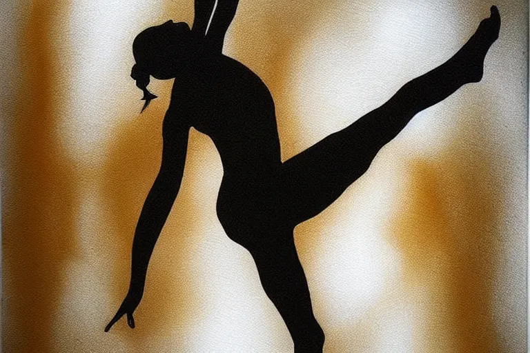 Image similar to beautiful serene gymnastics, healing through motion, life, minimalistic golden and ink airbrush painting on white background, pristine dream