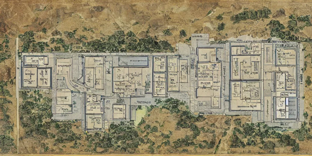 Prompt: The plan of an ancient monastery