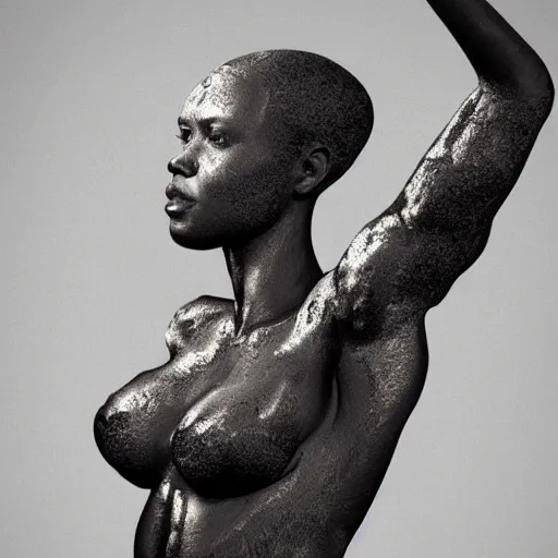 Prompt: hyper realistic of a stunning intricate cracked black marble falling african american woman angel body sculpture, highly detailed, white background, trending on artstation, hyperrealism, matte painting, subsurface scattering