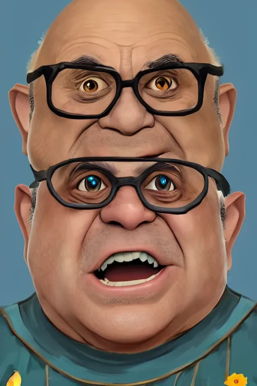 Image similar to an in game portrait of danny devito from the legend of zelda breath of the wild, breath of the wild art style.