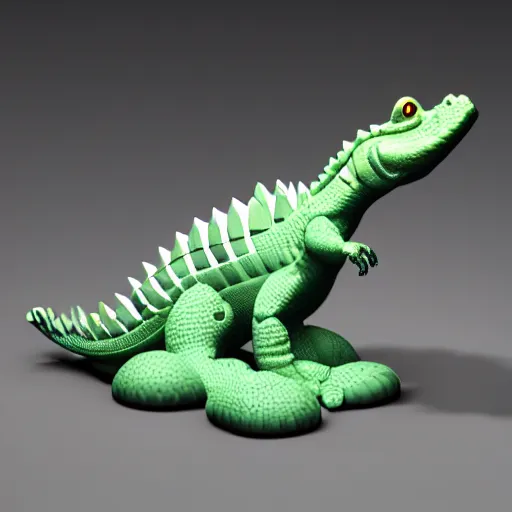 Image similar to Isometric 3d render of a alligator, white background, ambient occlusion, cute, chibi proportions, plasticine