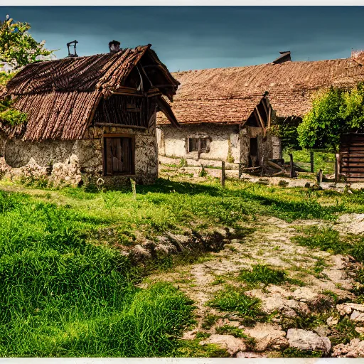 Image similar to a romanian village, 4 k photography, very detailed, photo realistic, cinematic