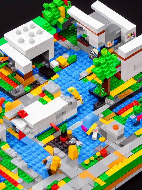 Image similar to miniature isometric lego diorama of epic yogurt factory