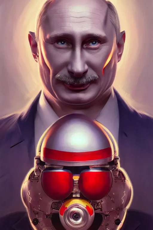 Image similar to vladimir putin as a stupid robotnik dr eggman, realistic portrait, symmetrical, highly detailed, digital painting, artstation, concept art, smooth, sharp focus, illustration, cinematic lighting, art by artgerm and greg rutkowski and alphonse mucha