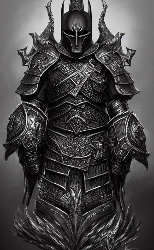 Image similar to portrait of a dark knight god, very detailed ornate helmet, 2 wings, strong complexity, extremely detailed and ornate heavy armor, fantasy, magic, dark, dungeons and dragons, dnd, trending on artstation