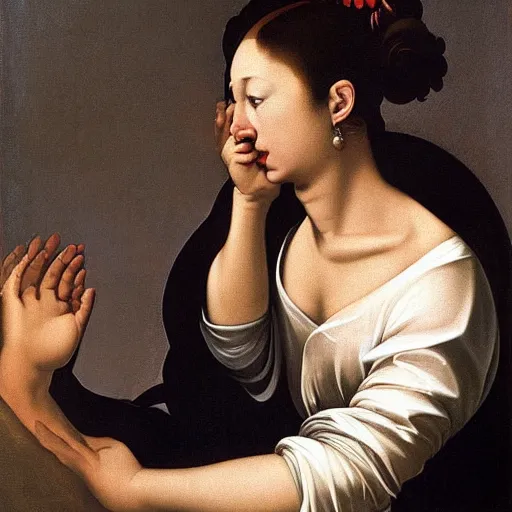 Image similar to a beautiful female that is a portal to another dimension in the style of caravaggio