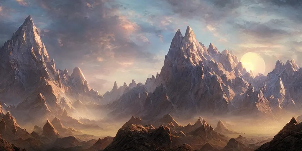 Image similar to beautiful matte painting of a fantasy mountains