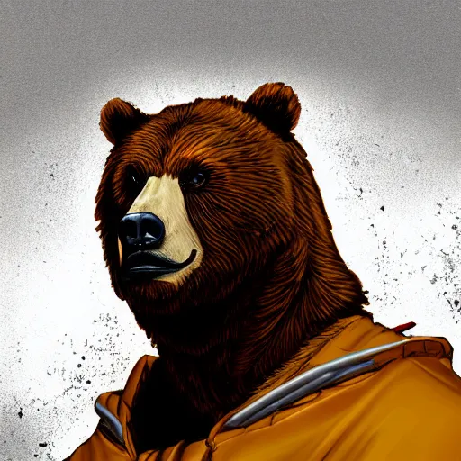 Image similar to portrait of bear beast-man wearing a hazmat suit, digital art, concept art, highly detailed, sharp focus