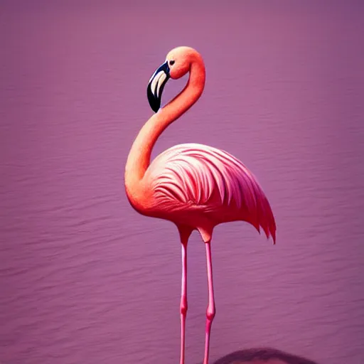 Image similar to A fickle flamingo is standing on a beach full of pink sand, highly detailed, neon artstyle, artstation, intricate, smooth, sharp focus, dark, horror, illustration, art by greg rutkowski and Yuumei, good clear quality, lighting, biology, symmetrical artwork, perfect face, 135 mm, cinematic, hyper realism, high detail, octane render, 8k, crimson highlights