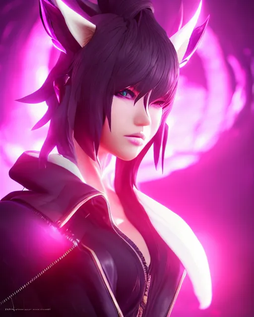 Prompt: beautiful portrait of AHRI from KDA in code vein in the style of WLOP, artgerm, yasutomo oka, rendered in unreal engine and redshift octane , dynamic dramatic lighting, soft lighting, imagine fx, artstation, cgsociety, by Bandai Namco artist
