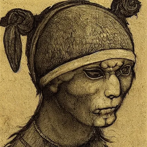 Image similar to Rat Warrior wearing a head band with a scar on it by Leonardo DaVinci