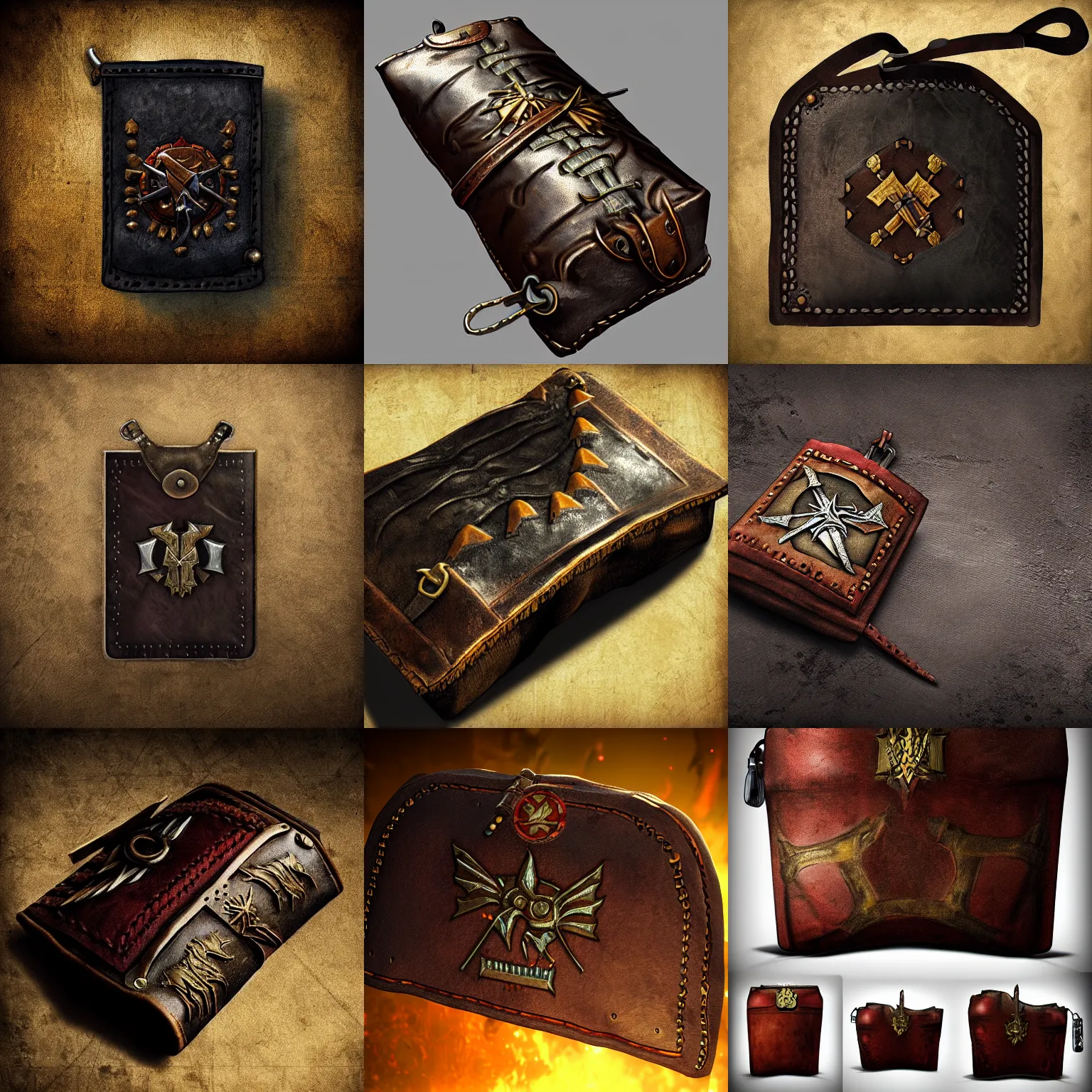 Prompt: an icon of a medieval leather pouch, dark background, digital art, artstation hd, the witcher 3, dark souls, crusader kings