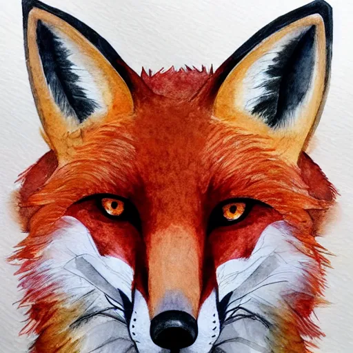 Image similar to water color on paper, foxy animatronic portrait, highly detailed, artstation, masterpiece, award - winning,