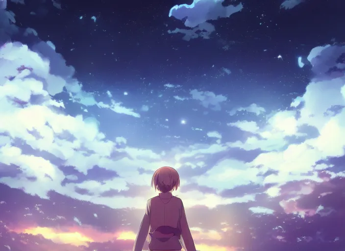 Image similar to illustration of cloudy night sky | | anime key visual, official media, illustrated by wlop, extremely detailed, 8 k, trending on pixiv, cinematic lighting, beautiful