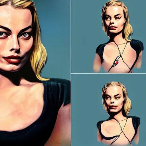 Image similar to realism tattoo design of margot robbie and nature mash up, in the style of arlo dicristina, amazing detail, face morph