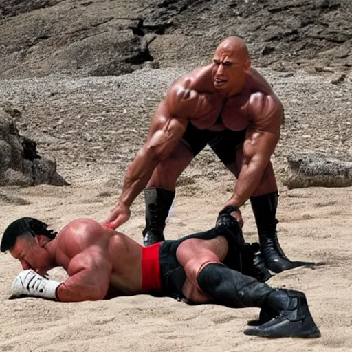 dwayne johnson wrestling a rock, Stable Diffusion