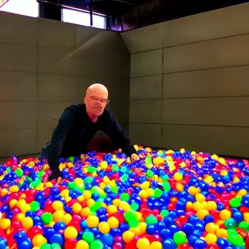 Prompt: walter white playing in a ball pit
