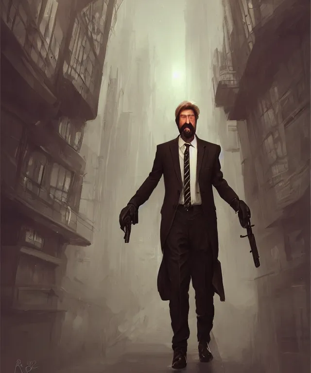 Image similar to alan rickmam, cinematic, as hans gruber in business suit, elegant, highly detailed, digital painting, artstation, smooth, hard focus, illustration, art by jessica rossier and and brian froud