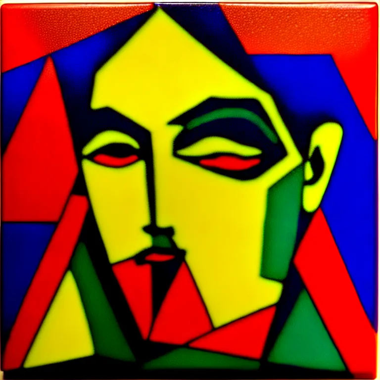 Prompt: i stare into a reflection of my time expiring. emergence of desperate faces. fauvism, pyramids of hyperspace. as a fancy square ceramic tile