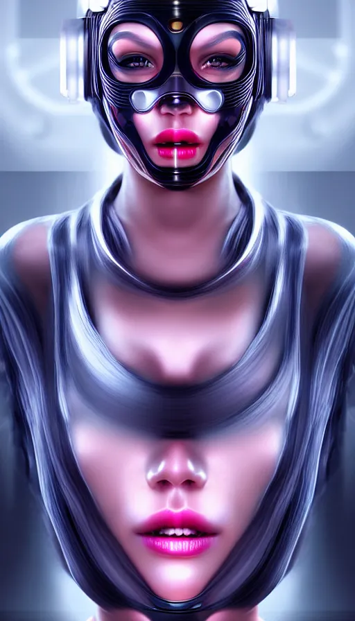 Image similar to face mask on beautiful woman face, cyberpunk art by kuno veeber, cgsociety, computer art, ultra detailed, futuristic, anime aesthetic