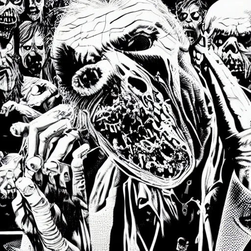 Prompt: zombie apocalypse by martin ansin, detailed