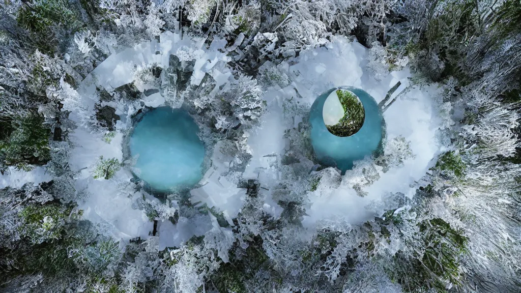 Image similar to 3d rendering of fantasy frosted little planet with big snowman in the center and waterfall, in the sky, foggy atmosphere, low angle shot, with focus on the snowman, volumetric lighting, fantasy artwork, very beautiful scenery, very realistic painting effect, hd, hdr, cinematic 4k wallpaper, 8k, ultra detailed, high resolution