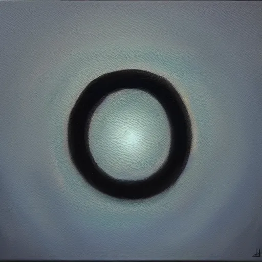 Prompt: a realistic oil painting of a glowing blue ring floating in a black sky