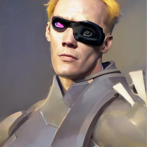 Image similar to greg manchess portrait painting of partially armored paul bettany aka vision as overwatch character, medium shot, asymmetrical, profile picture, organic painting, sunny day, matte painting, bold shapes, hard edges, street art, trending on artstation, by huang guangjian, gil elvgren, ruan jia, greg rutkowski, gaston bussiere