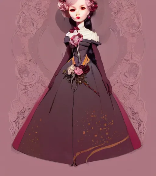 Image similar to portrait of a blythe doll in baroque dress design inspired by flower for fantasy world queen by atey ghailan, by greg rutkowski, by greg tocchini, by james gilleard, by joe fenton, by kaethe butcher, dynamic lighting