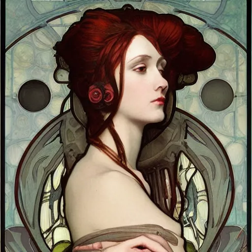 Image similar to romantic painted portrait of cortana by james jean, mucha