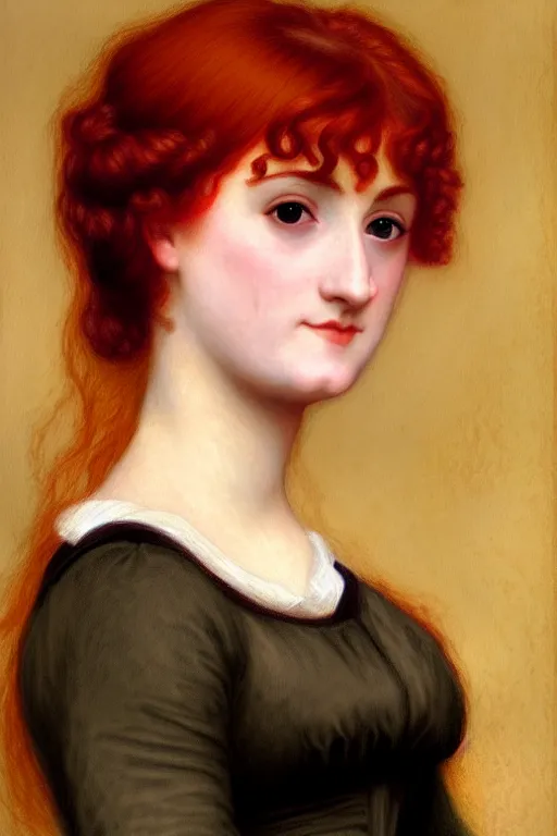 Image similar to jane austen red hair, painting by rossetti bouguereau, detailed art, artstation