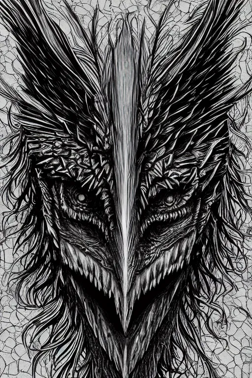 Image similar to raven monster, symmetrical, highly detailed, digital art, sharp focus, trending on art station, kentaro miura manga art style