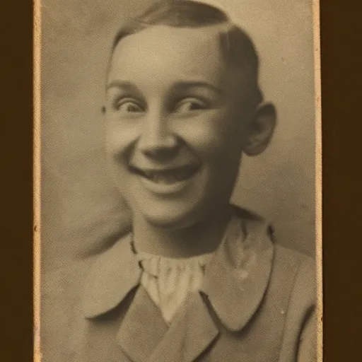 Image similar to an old worn photograph of a smiling disembodied face