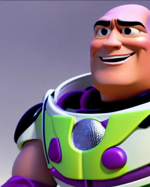 Image similar to Film still close-up shot of Dwayne Johnson as Buzz Lightyear in the movie Toy Story 3. Photographic, photography