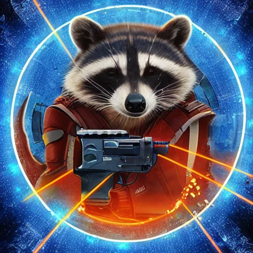 Image similar to racoon holding a laser gun, digital art, guardians of the galaxy style, centred award winning 4K