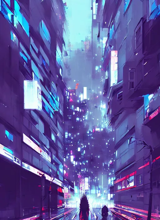 Image similar to cyber art, mutants rampaging in shinjuku street, blue starship in the background, art by ismail inceoglu