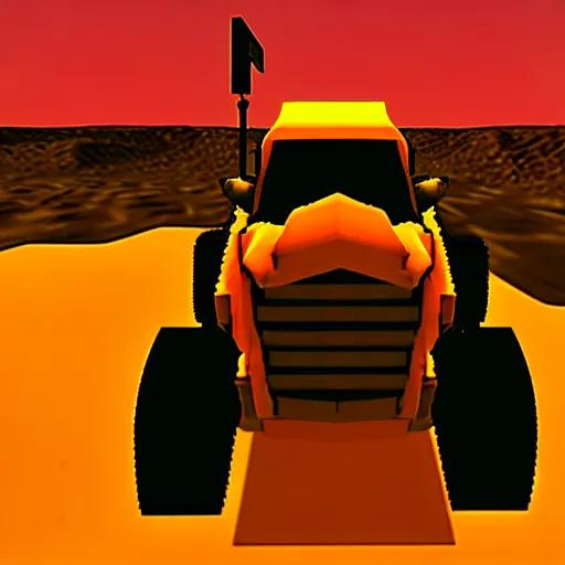 Image similar to mad max fury road, nintendo 6 4 screenshot, low poly, aliased