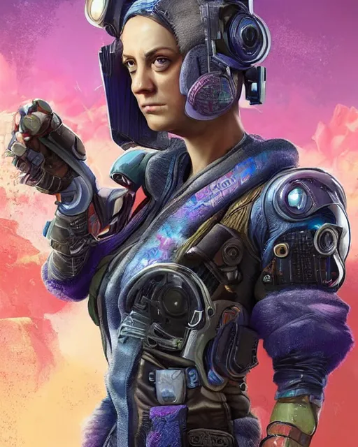 Prompt: Cyberpunk Kaley cuoco as an Apex Legends character digital illustration portrait design by, Mark Brooks and Brad Kunkle detailed, gorgeous lighting, wide angle action dynamic portrait