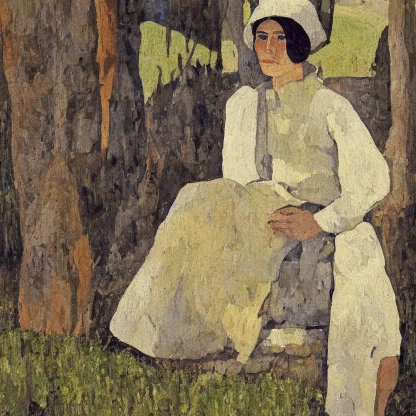 Image similar to a painted portrait of a women in rural france by felice casorati, aesthetically pleasing and harmonious natural colors, expressionism