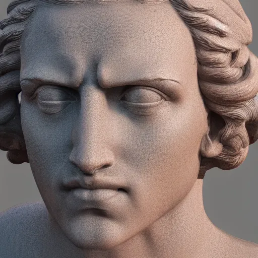 Image similar to renaissance statue head in a bright neon ring, 3 d render, ray tracing, hyper - realistic, hyper detailed, 8 k resolution, sharp focus