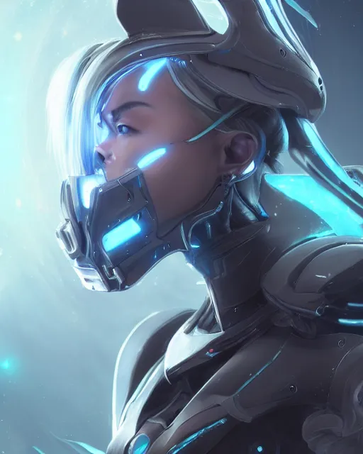 Image similar to perfect android girl on a mothership, warframe armor, beautiful face, scifi, futuristic, galaxy, nebula, raytracing, dreamy, long white hair, blue cyborg eyes, sharp focus, cinematic lighting, highly detailed, artstation, divine, by gauthier leblanc, kazuya takahashi, huifeng huang