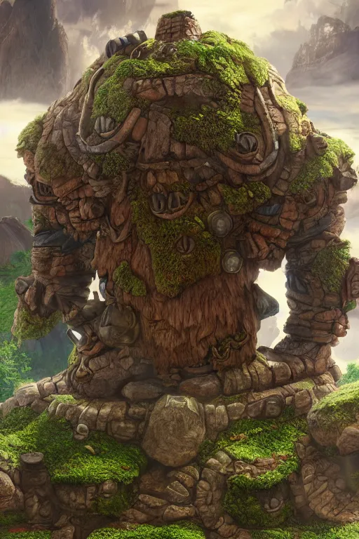 Image similar to zelda fantasy art giant golem troll wood rock greeble gemstone, global illumination ray tracing hdr fanart arstation by sung choi and eric pfeiffer and gabriel garza and casper konefal