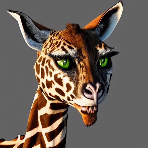 Image similar to A hyper real comic book style portait painting of a hybrid of a cat and an giraffe, unreal 5, hyperrealistic, octane render, cosplay, RPG portrait, dynamic lighting