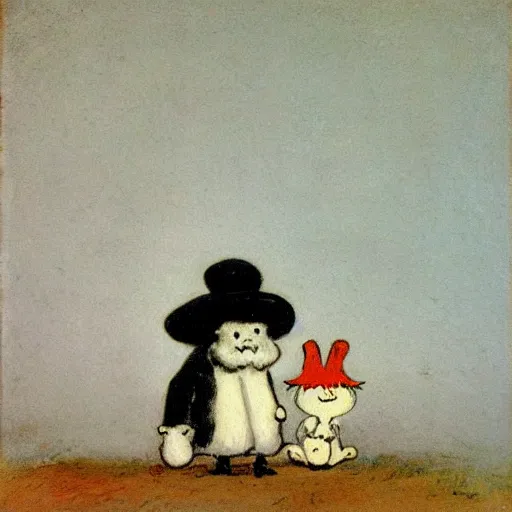 Image similar to by francisco goya, moomin, oil painting