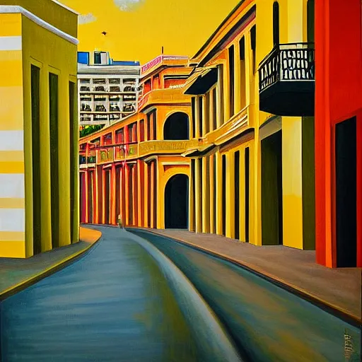 Image similar to constructivism painting of streets of Havana, Cuba, beautiful, diverse, golden hour