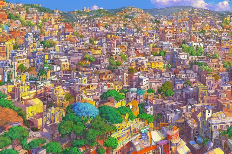 Prompt: guanajuato, mexico. 4 k digital paint by studio ghibli hayao miyazaki. very sharp and detailed. trending on artstation and behance.