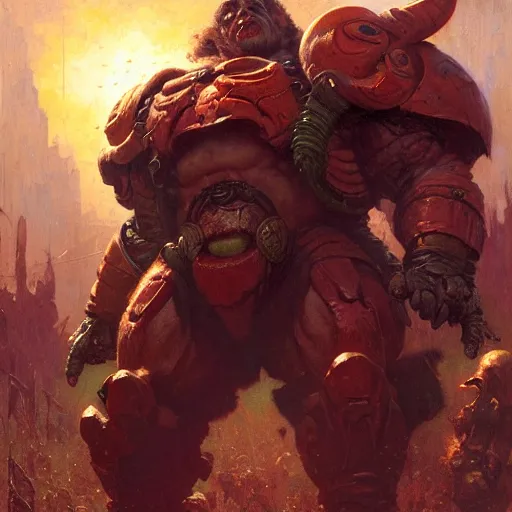 Image similar to Danny DeVito Doom Slayer, knee deep in the dead, by gaston bussiere, craig mullins, Simon Bisley