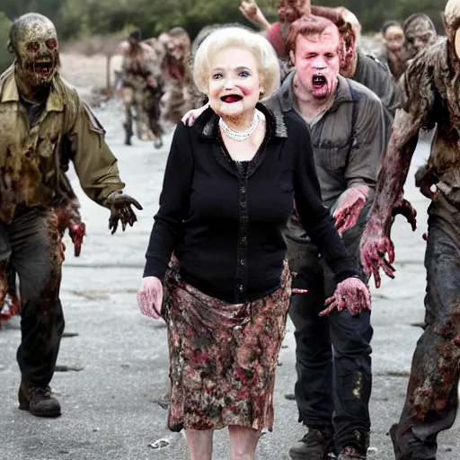 Image similar to betty white returning from the dead leading any army of zombies