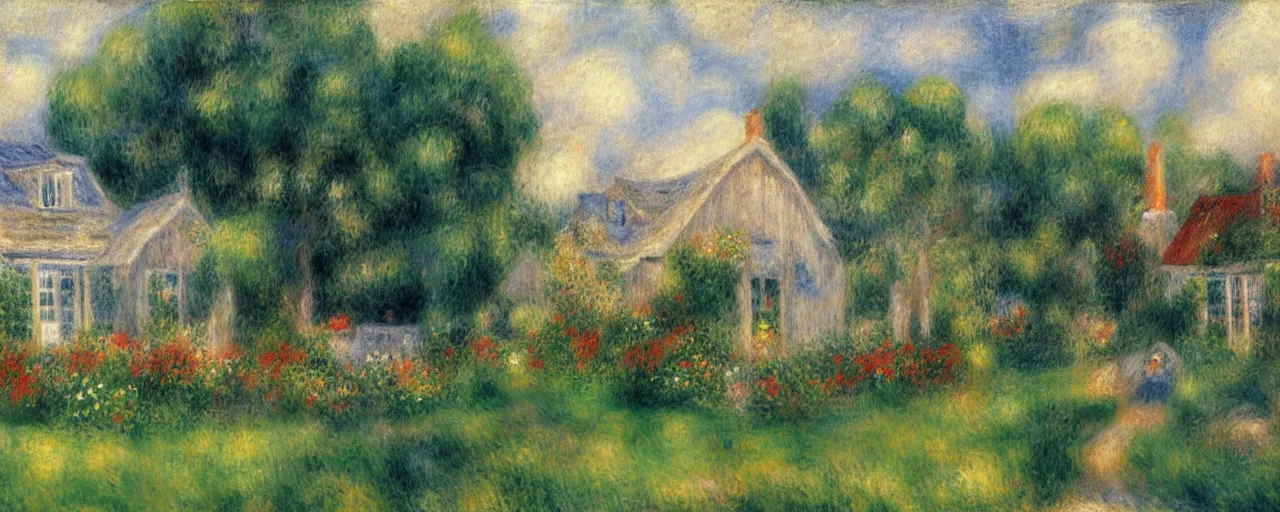 Image similar to a somerset cottage in the style of Renoir