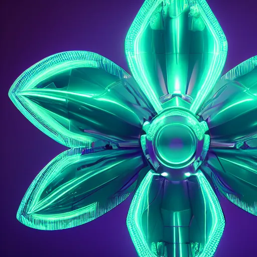 Prompt: a retrofuturistic, cybertronic, metallic, reflective orchid flower, unreal engine, high detail